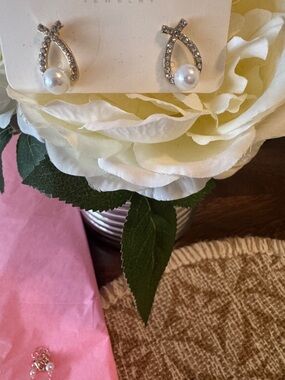 Pearl and Crystal Loop Earrings - White